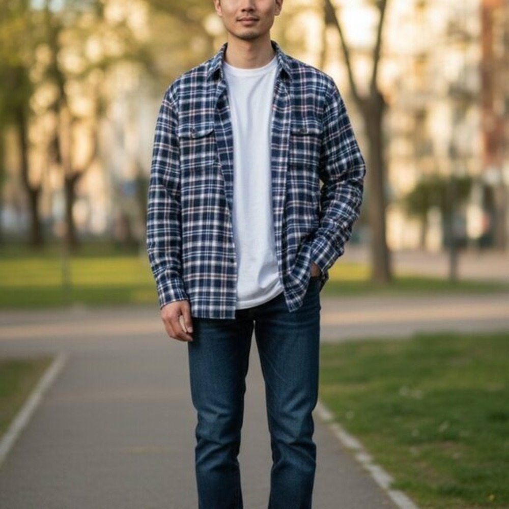 Jachs NY Mens Blue White Red Plaid Flannel Button Down Shirt Large